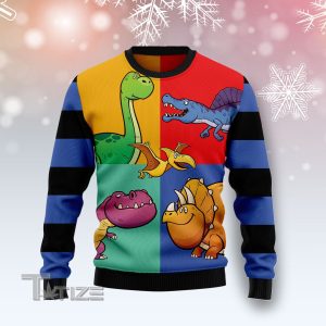 Dinosaur Color Ugly Christmas Sweater, Jumper- Fanshubus