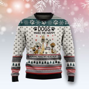 Dogs Make Me Happy Ugly Christmas Sweater, Jumper For Men &amp; Women - Fanshubus