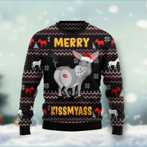 Donkeys Merry Kissmyass Ugly Christmas Sweater, Jumper For Men &amp; Women Adult - Fanshubus