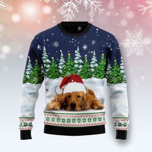 Dreaming Golden Retriever Under Snow Ugly Christmas Sweater, Jumper For Men &amp; Women - Fanshubus