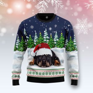 Dreaming Rottweiler Under Snow Ugly Christmas Sweater, Jumper For Men &amp; Women - Fanshubus