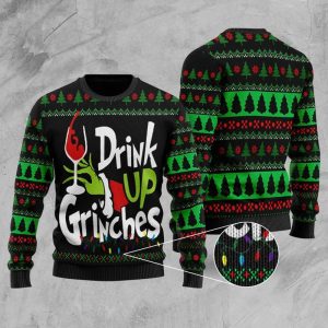 Drink Up Grinches Ugly Christmas Sweater, Jumper Custom Sweatshirt Apparel - Fanshubus