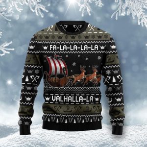 Fa-la-la-valhalla Viking Ugly Christmas Sweater, Jumper For Men &amp; Women - Fanshubus