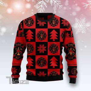 Firefighter Christmas Pattern Ugly Christmas Sweater, Jumper- Fanshubus