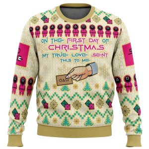 First Day Of Christmas Squid Game Ugly Christmas Sweater, Jumper - Fanshubus