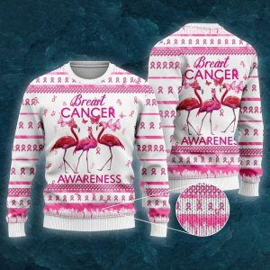 Flamingo Breast Cancer Awareness Ugly Christmas Sweater, Jumper For Men &amp; Women - Fanshubus