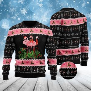 Flamingo Jingle Bell Tropical Ugly Christmas Sweater, Jumper For Men &amp; Women - Fanshubus