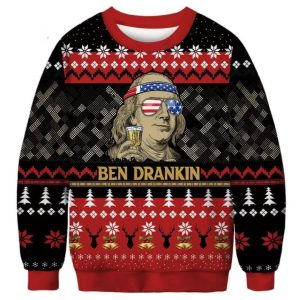 Funny Ben Dranking Ugly Sweater| Woolen Sweater Christmas Gift For Holiday| Ben Dranking Ugly Christmas Sweater, Jumper - Fanshubus