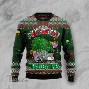 Funny Cat I Will Destroy Christmas Ugly Christmas Sweater, Jumper- Fanshubus