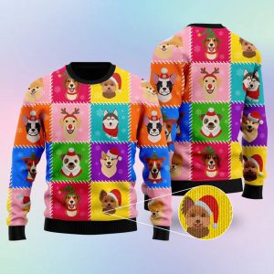 Funny Dog Colorful Face Ugly Christmas Sweater, Jumper For Men &amp; Women - Fanshubus