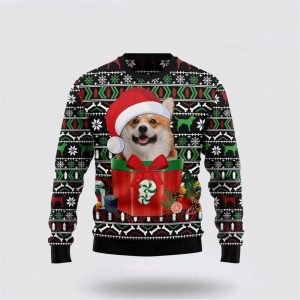 Funny Dog In The Gift Box Ugly Christmas Sweater, Jumper - Dog Lover Christmas Sweater - Fanshubus