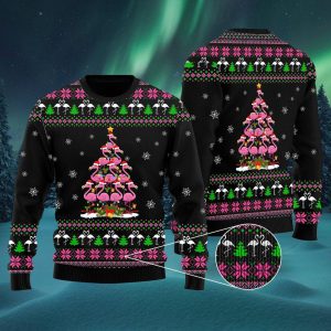 Funny Flamingo Tree Ugly Christmas Sweater, Jumper For Men &amp; Women - Fanshubus