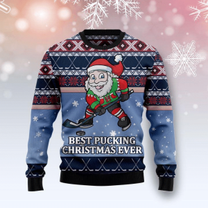 Funny Santa Playing Hockey Ugly Christmas Sweater, Jumper - Fanshubus