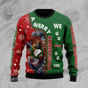 German Shepherd Merry Christmas Ugly Christmas Sweater, Jumper- Fanshubus