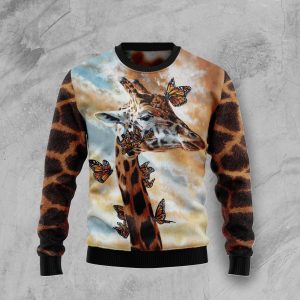 Giraffe Butterfly Ugly Christmas Sweater, Jumper For Men &amp; Women - Fanshubus