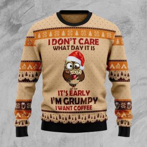 Grumpy Owl I Dont Care What Day It Is Ugly Christmas Sweater, Jumper For Men &amp; Women - Fanshubus