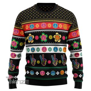 Hippie Peace Sign Ugly Christmas Sweater, Jumper- Fanshubus