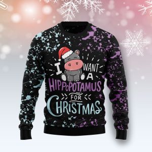 Hippo Christmas Ugly Christmas Sweater, Jumper For Men &amp; Women Adult - Fanshubus