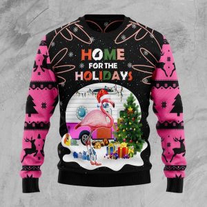 Home For The Holidays Flamingo Ugly Christmas Sweater, Jumper For Men &amp; Women - Fanshubus