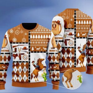 Horse Cowboy Merry Christmas Ugly Christmas Sweater, Jumper for men and women - Fanshubus