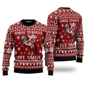 Horse Through The Snow Ugly Christmas Sweater, Jumper For Men &amp; Women - Fanshubus