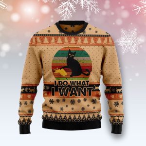 I Do What A Want Black Cat Ugly Christmas Sweater, Jumper For Men &amp; Women - Fanshubus