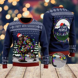 I Party With Sasquatch Camping Christmas Ugly Christmas Sweater, Jumper - Fanshubus