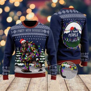 I Party With Sasquatch Camping Knitting Ugly Christmas Sweater, Jumper - Fanshubus
