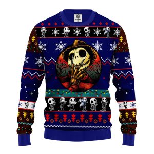 Jack Skellington Freddy Krueger Xmas Ugly Christmas Sweater, Jumper - Fanshubus