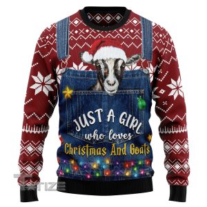 Just A Girl Who Loves Christmas And Goats Ugly Christmas Sweater, Jumper- Fanshubus