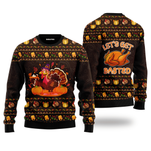 Lets Get Basted Turkey Thanksgiving Ugly Christmas Sweater, Jumper - Fanshubus