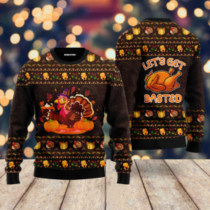 Lets Get Basted Turkey Thanksgiving Ugly Christmas Sweater, Jumper For Men &amp; Women - Fanshubus