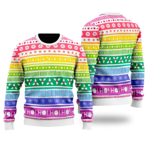 LGBT Rainbow Cozy Holiday Pattern Ugly Christmas Sweater, Jumper For Men &amp; Women - Fanshubus