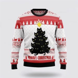 Meowy Christmas Funny Family Ugly Christmas Sweater, Jumper - Cat Lover Christmas Sweater - Fanshubus