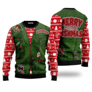 Merry Fishmas Grenn And Red Ugly Christmas Sweater, Jumper For Men &amp; Women - Fanshubus