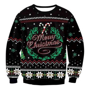 Merry Xmas Wreath Print Awesome Gift For Christmas Ugly Christmas Sweater, Jumper - Fanshubus