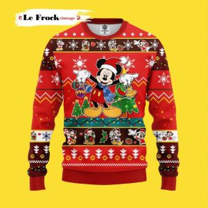 Mice Mickey Mouse Thanksgiving Custom Ugly Christmas Sweater, Jumpers Red - Fanshubus