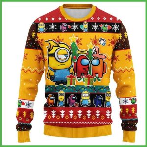 Minions And Among Us Custom Ugly Christmas Sweater, Jumpers - Fanshubus