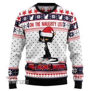 Naughty List Cat Meow Ugly Christmas Sweater, Jumper- Fanshubus