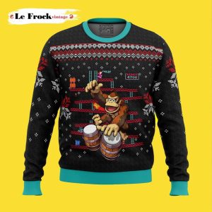 New Donkey Kong Drums Custom Ugly Christmas Sweater, Jumpers - Fanshubus