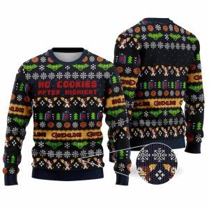 No Cookies After Midnight Ugly Sweater| Woolen Sweater Christmas Gift For Holiday| Gremlins Ugly Christmas Sweater, Jumper - Fanshubus