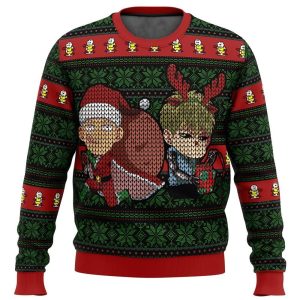 One Punch Man Anime Saitama And Genos Chibi Custom Ugly Christmas Sweater, Jumpers - Fanshubus