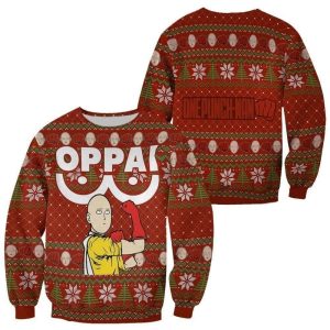 One Punch Man Anime Saitama Oppa Custom Ugly Christmas Sweater, Jumpers - Fanshubus