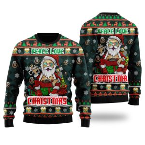 Peace Love Hippie Santa Claus Ugly Christmas Sweater, Jumper For Men &amp; Women - Fanshubus