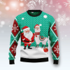 Santa Claus & Llama Ugly Sweater: Festive Green & Red Snowflake Design - Gift For Christmas - Fanshubus