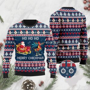 Santa Claus And Chicken Ho Ho Ho Mery Chickmas Ugly Christmas Sweater, Jumper - Fanshubus
