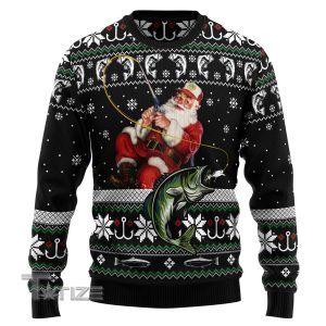 Santa Claus Fishing Ugly Christmas Sweater, Jumper- Fanshubus