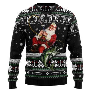 Santa Claus Fishing Ugly Christmas Sweater, Jumper Gift - Fanshubus