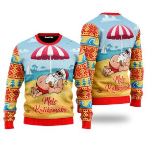 Santa Claus Mele Kalikimaka Beach Ugly Christmas Sweater, Jumper For Men &amp; Women - Fanshubus