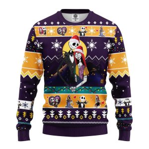 Santa Jack Skellington And Sally Nightmare Before Christmas Ugly Christmas Sweater, Jumper - Fanshubus